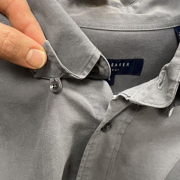 Ted Baker London Dress Shirt Mens 4 Gray Hidden Button Down Collared Long Sleeve - Picture 11 of 13